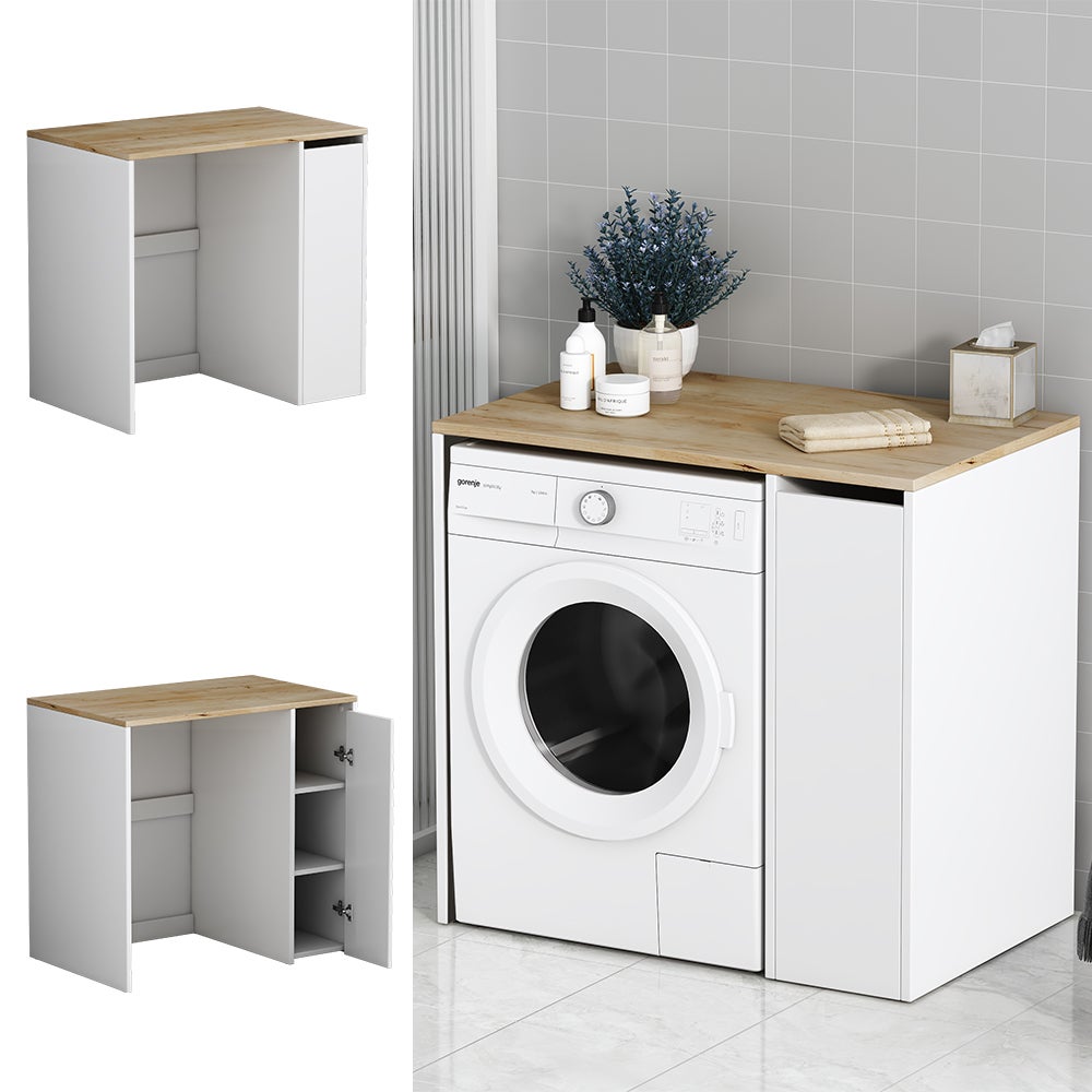 Vicco Armario para lavadora Lavik, Blanco, 93.5 x 88.5 cm con 3 compartimentos - 2