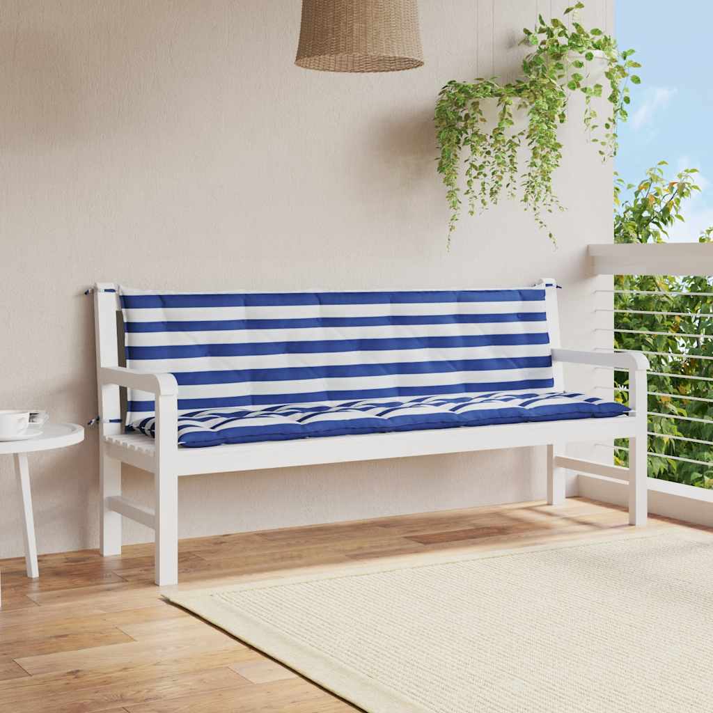 Lot De 2 Coussins De Banc De Jardin - Coussins De Siège Rayures Bleues/blanches - 2