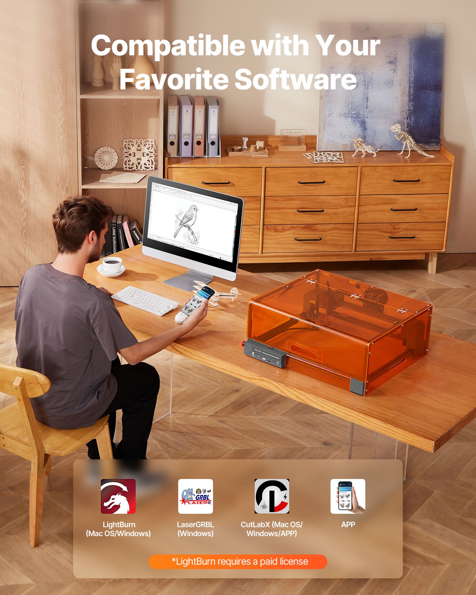 VEVOR Graveur Laser 10 W, Machine Gravure et Découpe Laser, avec Boîtier, Zone Travail 30 x 30 cm, Vitesse Gravure 7000 mm/min, pour Bois, Cuir, Verre - 6