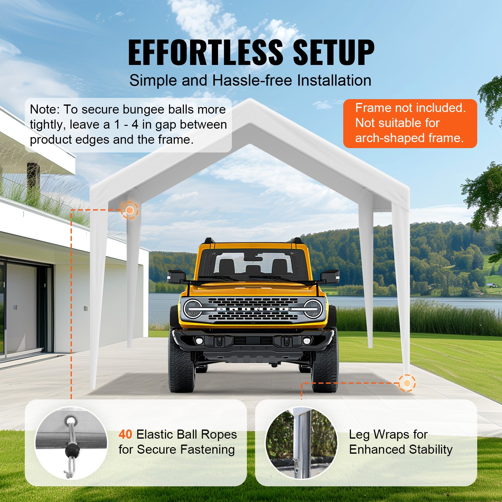 Toile de Rechange SucceBuy pour Abri Voiture 6,1 x 3 m, Bâche Supérieure Imperméable Anti-UV avec Élastiques, Sans Structure, Blanc - 7