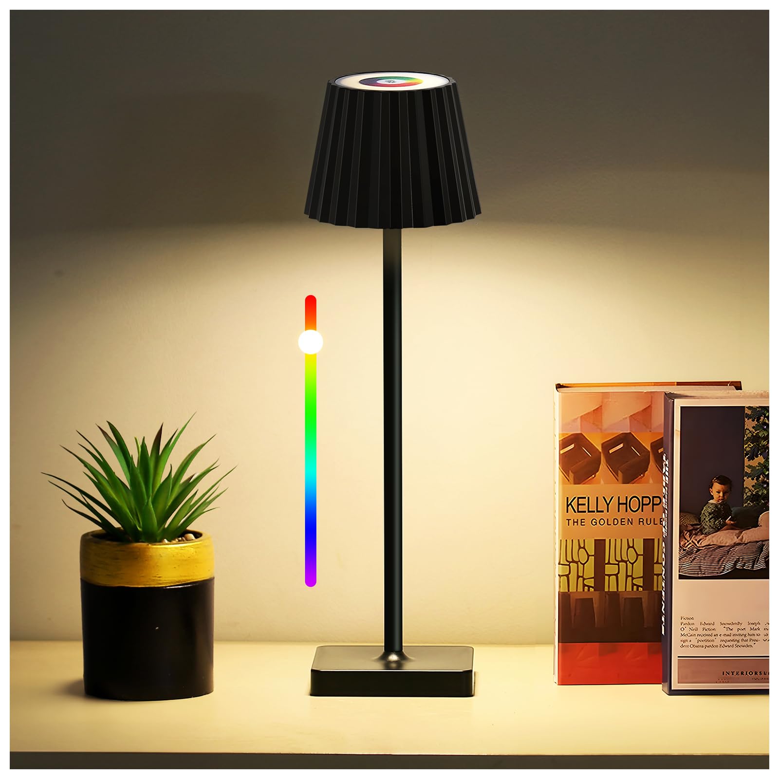 Bezprzewodowa lampa stołowa przenośna, ładowalna lampa stołowa LED, ściemniana lampa biurkowa RGB do szafki nocnej/jadalni/baru