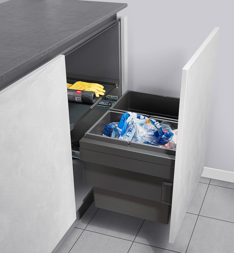 Poubelle De Tri 2 Bacs 20L Encastrable - Extensible, Grise, Pour Cuisine, Bureau, Restaurant