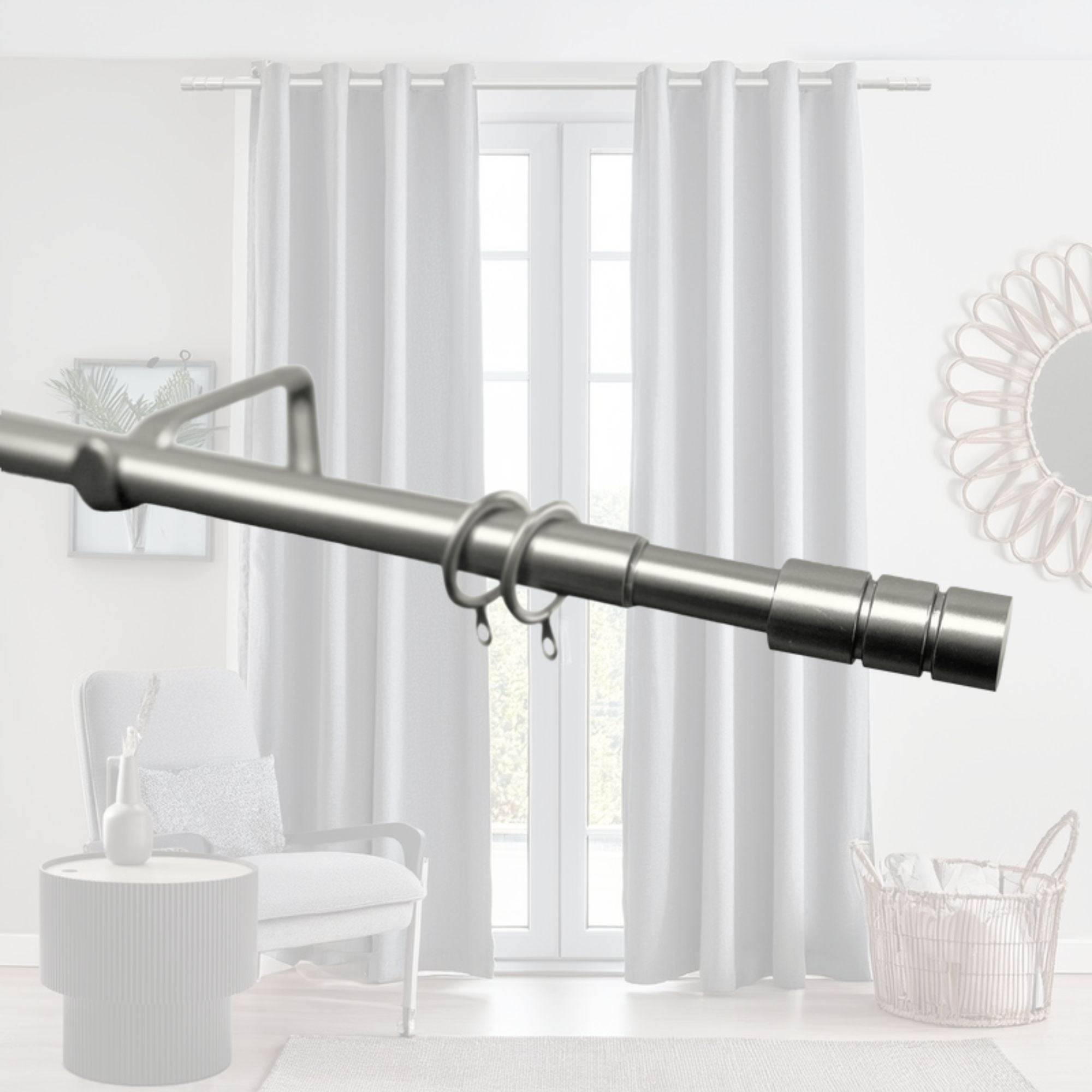Tringle à rideaux extensible 120-200 cm avec embouts décoratifs ...