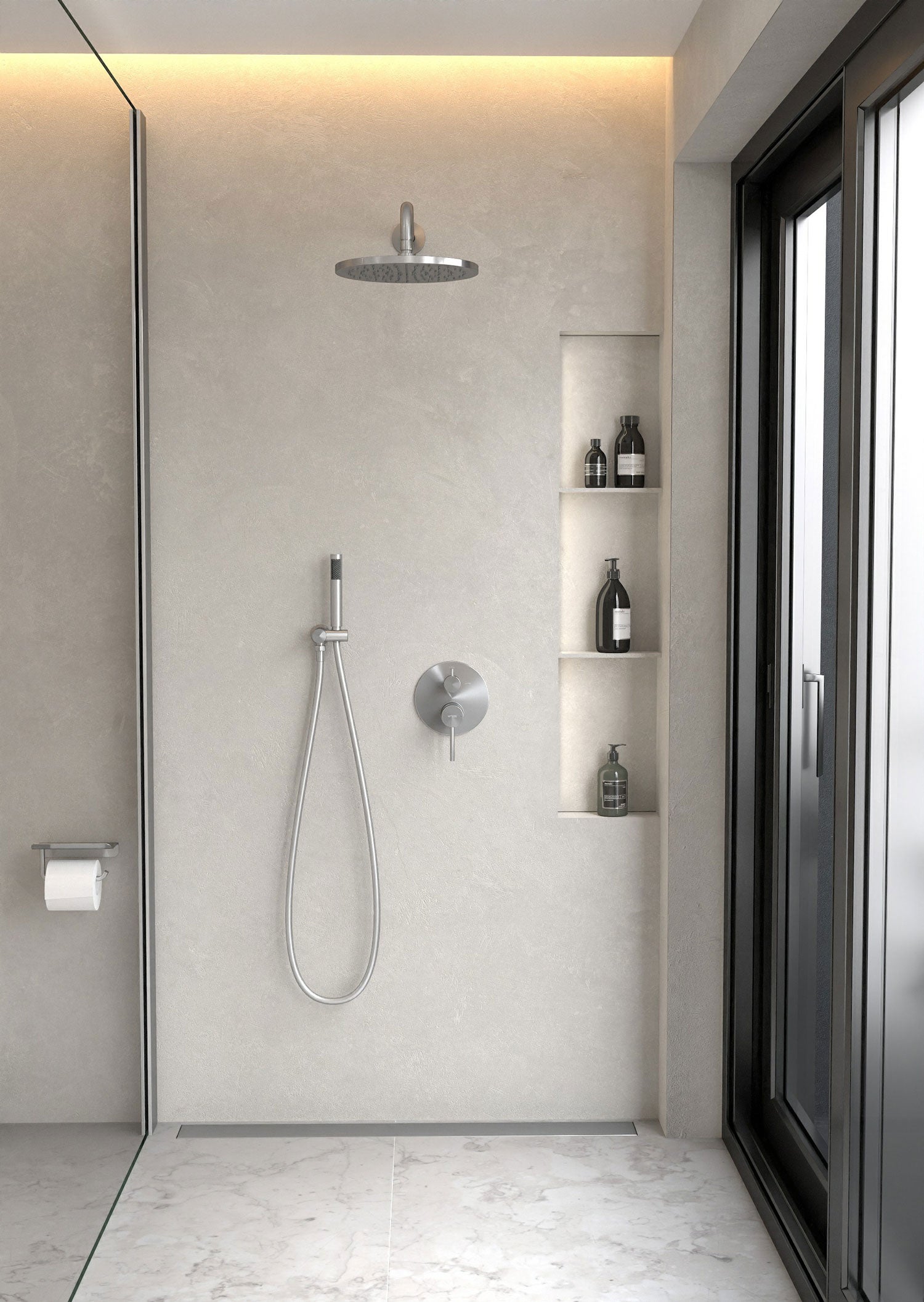 Bras De Douche Mural Signature Hardware – 19 Pouces, Nickel Brossé, Aluminium, Milieu De Siècle