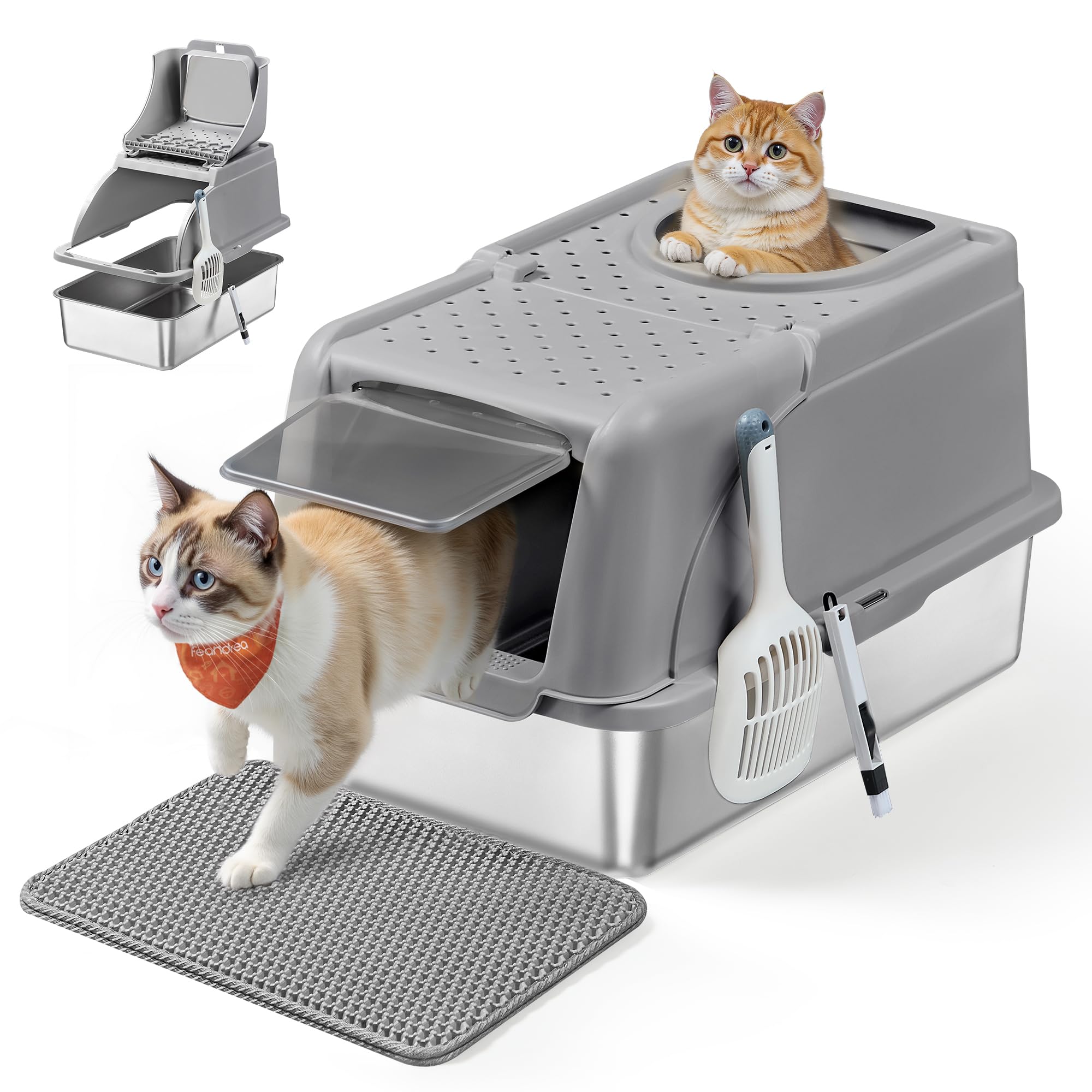 Arenero de gato, mueble arenero de acero inoxidable, bandeja ...