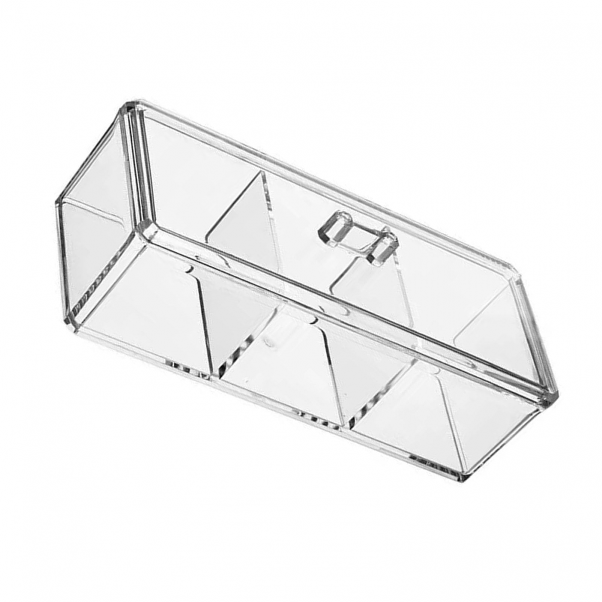 Organizator de machiaj acrilic, 3 compartimente, recipient multifuncțional transparent cu dischete de bumbac divizate
