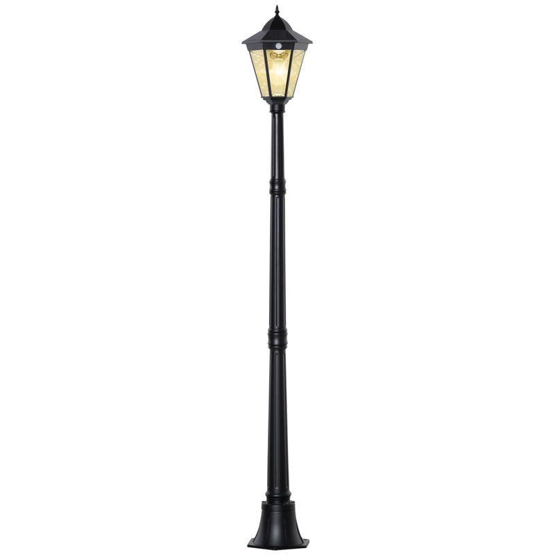 Lampa ogrodowa solarna, 19 diod LED, 130 lumenów, 3000 K, aluminium czarne ze szkłem hartowanym, oświetlenie automatyczne IP44, 194 cm