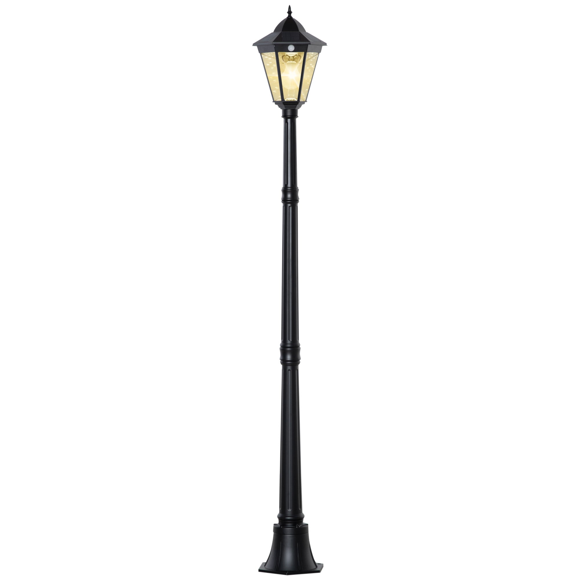 Lampa ogrodowa solarna, 19 diod LED, 130 lumenów, 3000 K, aluminium czarne ze szkłem hartowanym, oświetlenie automatyczne IP44, 194 cm