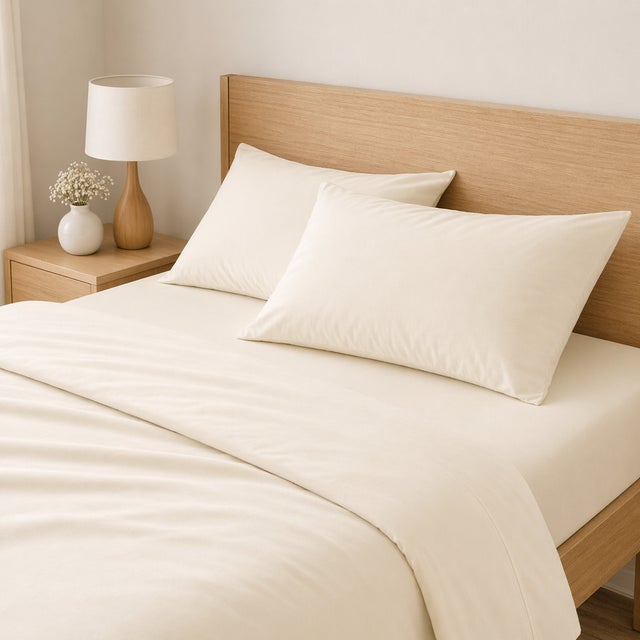 Juego de sábanas liso 100% Algodón Beige cama de 150cm Donegal Collections