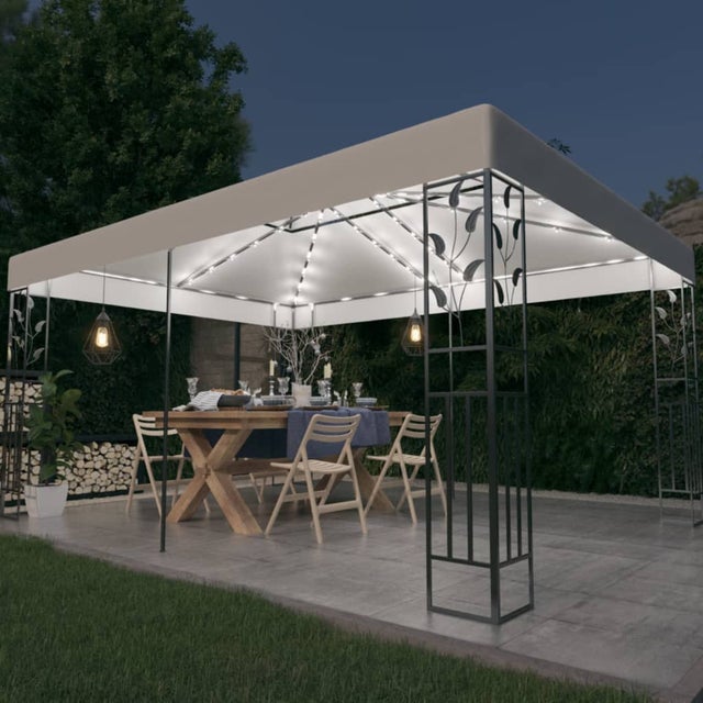 Gazebo da Giardino | Gazebo da Esterno con Tetto Doppio e Stringa di Luci LED 3x4 m Bianco CFW35729