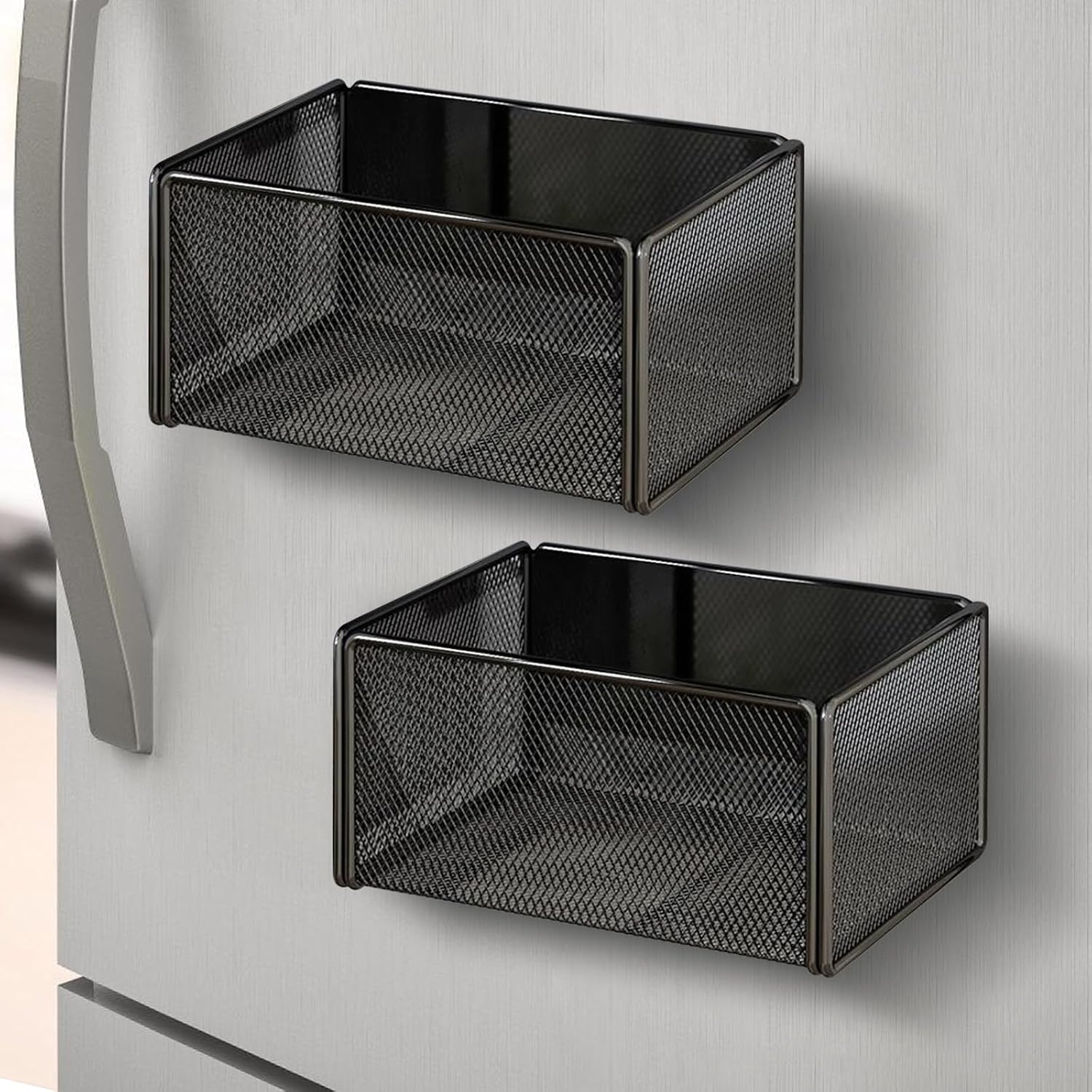 Joeji's Kitchen 2x Étagère Magnétique Réfrigérateur Avec 4 Crochets - Rangement Épices Sans Percage Noir