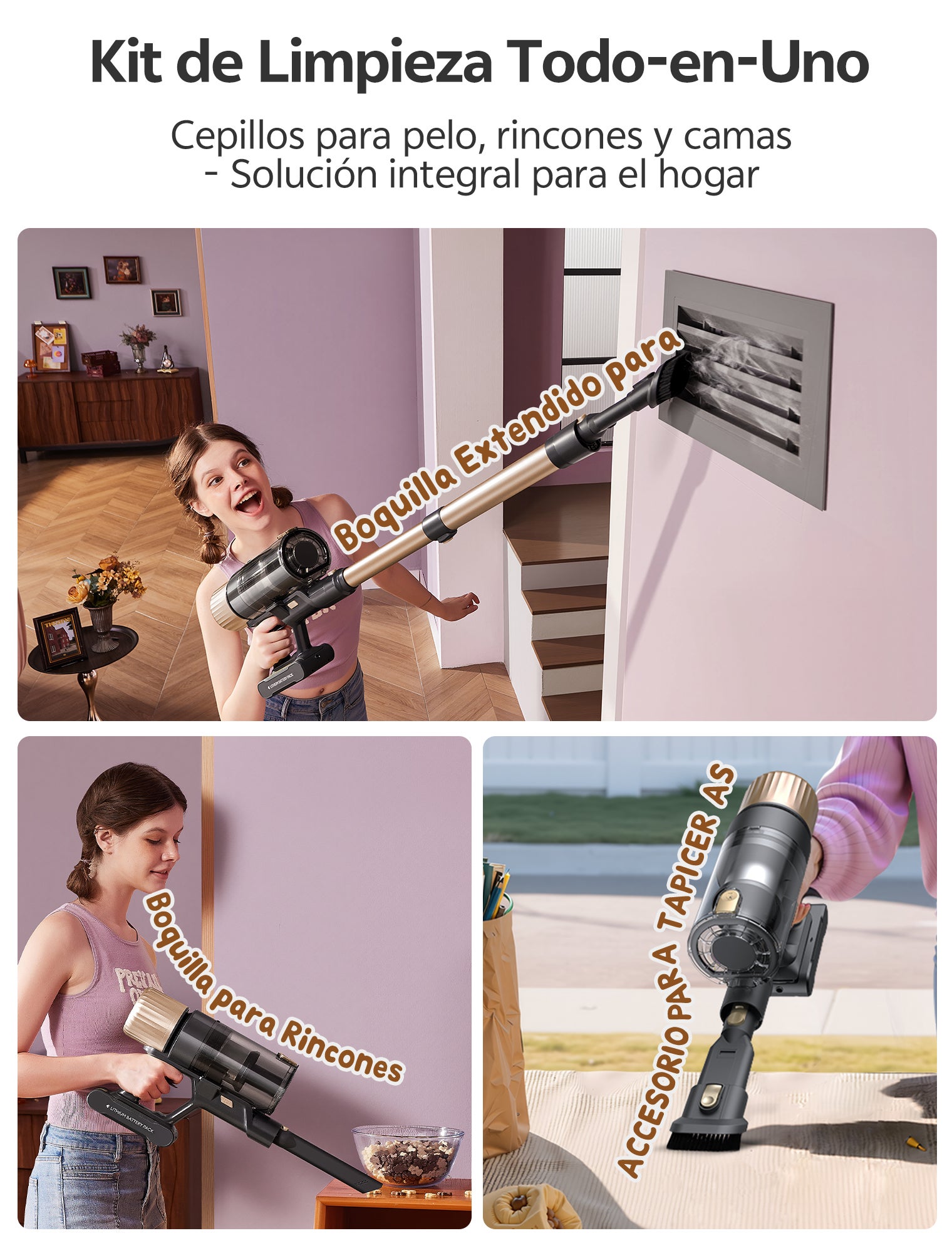 Aspirateur Balai sans Fil, 70min/75KPA, Auto-portant, Greeneye™ Technologie,Tige Télescopique Réglable, Or - 10