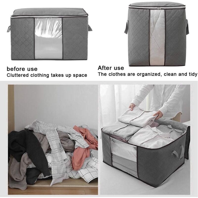 4 Pièces Sacs de Rangement Grande Capacité pour Couette, Édredons, Housse de Vêtements en Tissu Non Tissé - 3