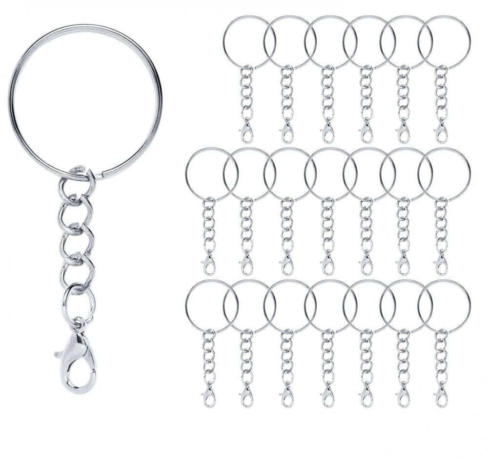 100 Pièces Anneaux Porte Clés Avec Chaîne - 25mm Argenté Pour DIY Et Bijoux