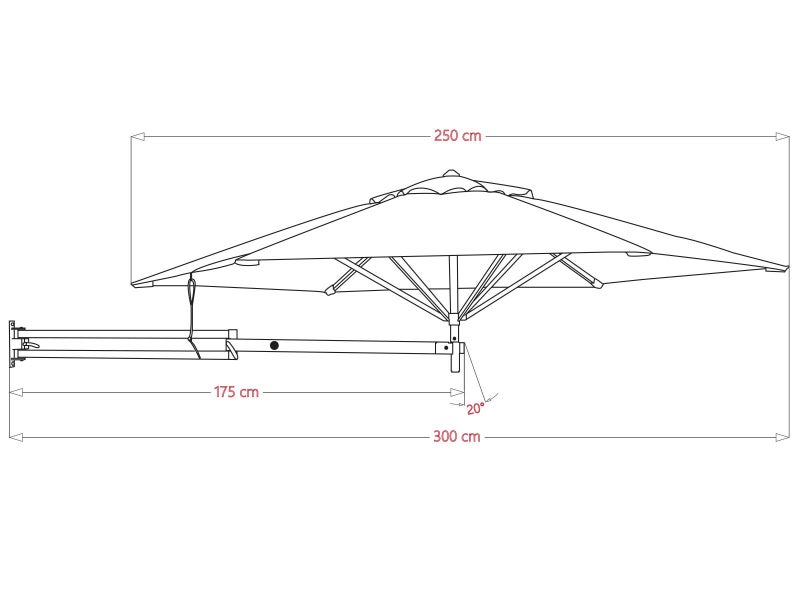 Parasol Mural Aluminium, Hexagonal 250 cm, Taupe - 6
