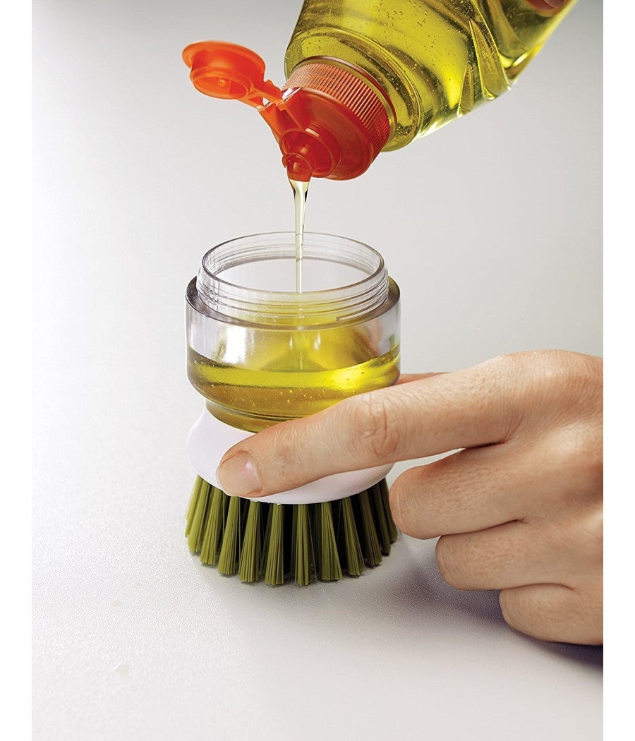 Trade Shop - Spazzola Con Dispenser Sapone Setole Rigide Antigraffio Lava Bicchieri Piatti Pentole - - 4