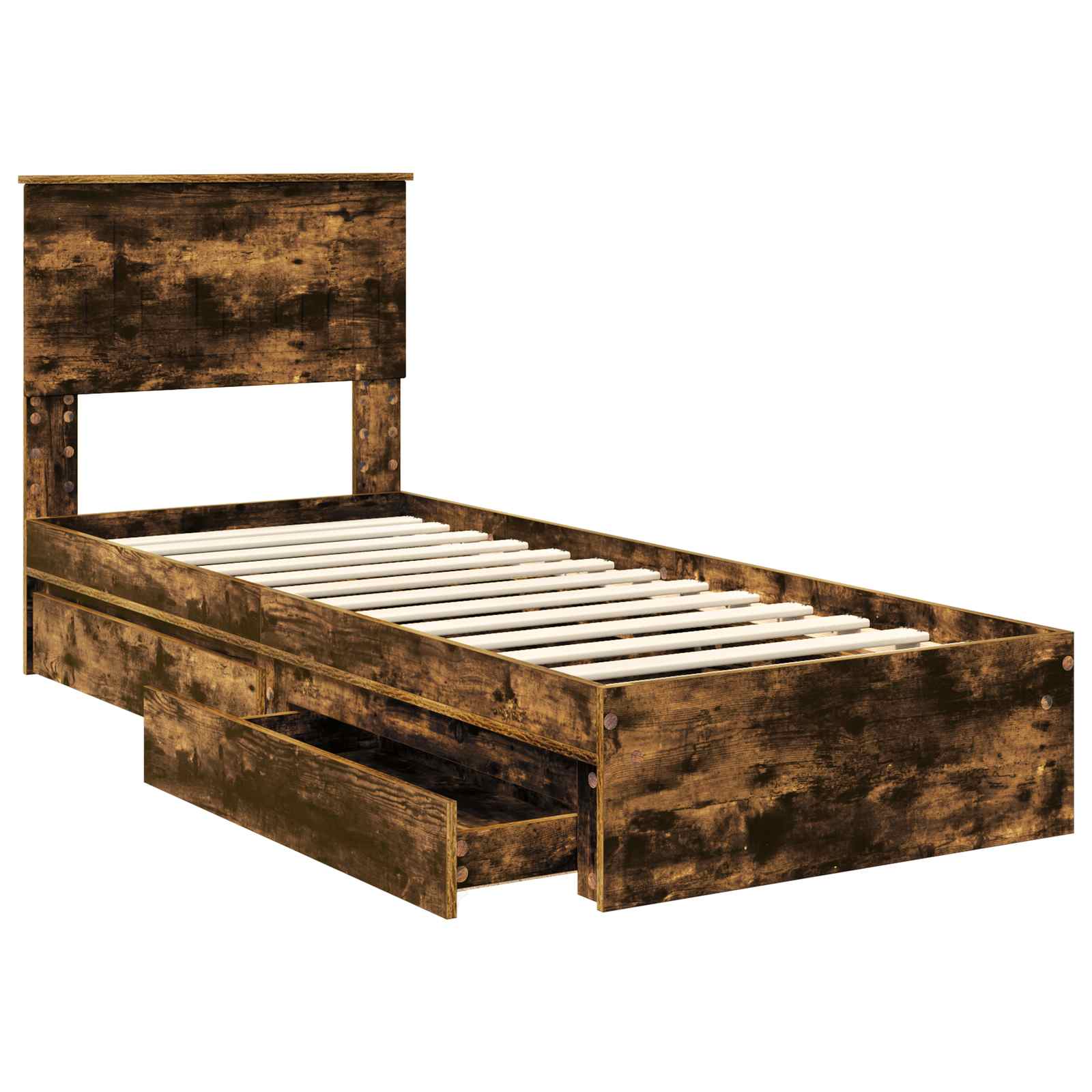 Lit de rangement chêne fumé 75 x 190 cm en panneau de bois - 5