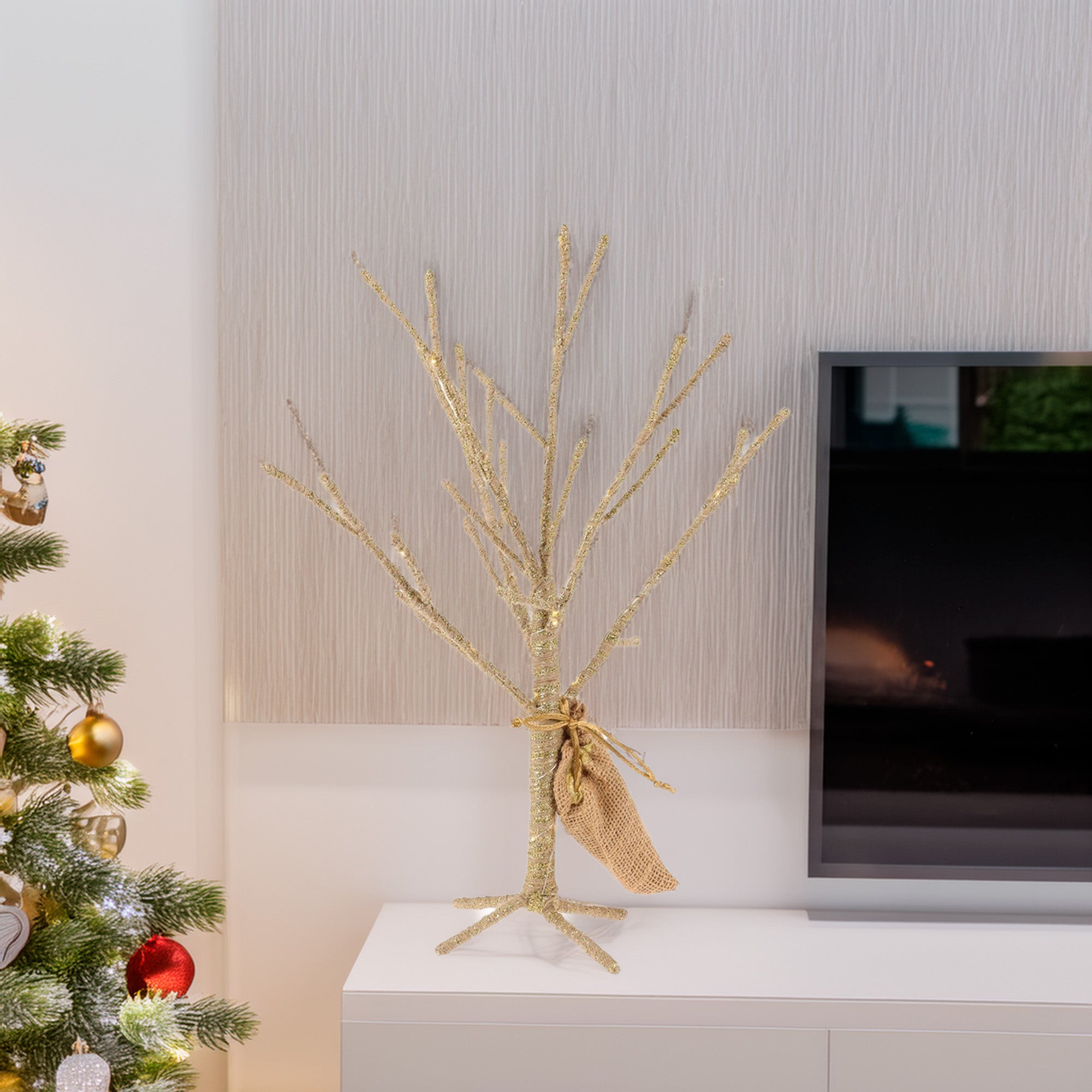 Arbre décoratif WellHome, format 6 x 40 cm, 30 LED dorées - 4