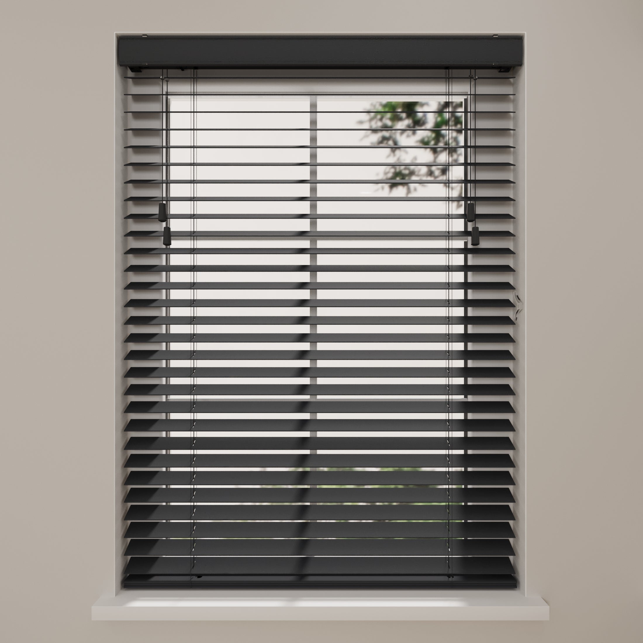 Radeco® Store Vénitien en Bois Essence 50 x 130 cm (LxH) - 50 mm - Noir - Tailles de 50 à 250 cm de large - 2