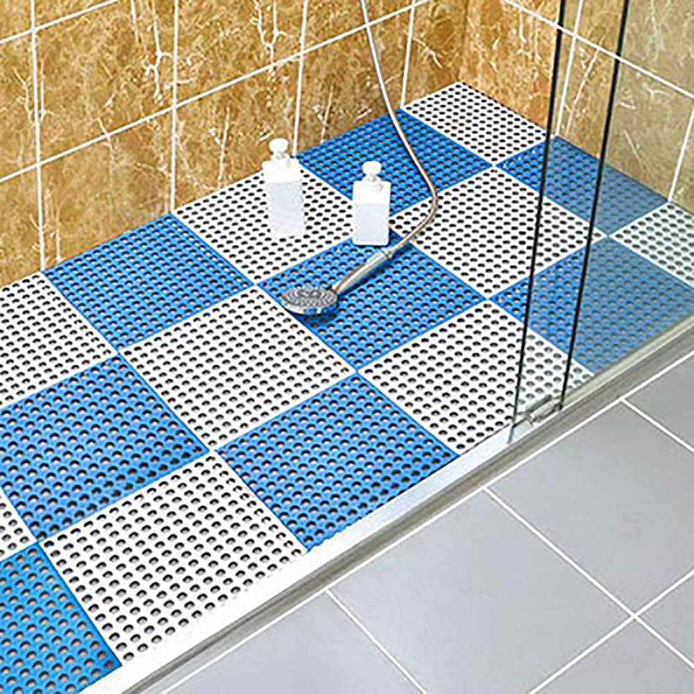 Leroy Merlin Estera De Drenaje Entrelazada De 4 Uds., Esteras Antideslizantes De Masaje De Empalme Para Baño, Azulejos De Estera De Ducha De Pvc Blanco/Azul Pvc