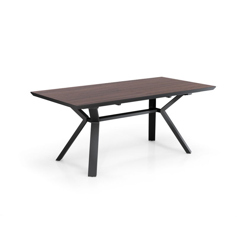 Stół rozkładany LOGAN DARK WOOD – metal czarny, płyta MDF laminowana orzechem, wys. 75 cm, szer. 180 cm, gł. 240 cm, 8/10 miejsc, do jadalni