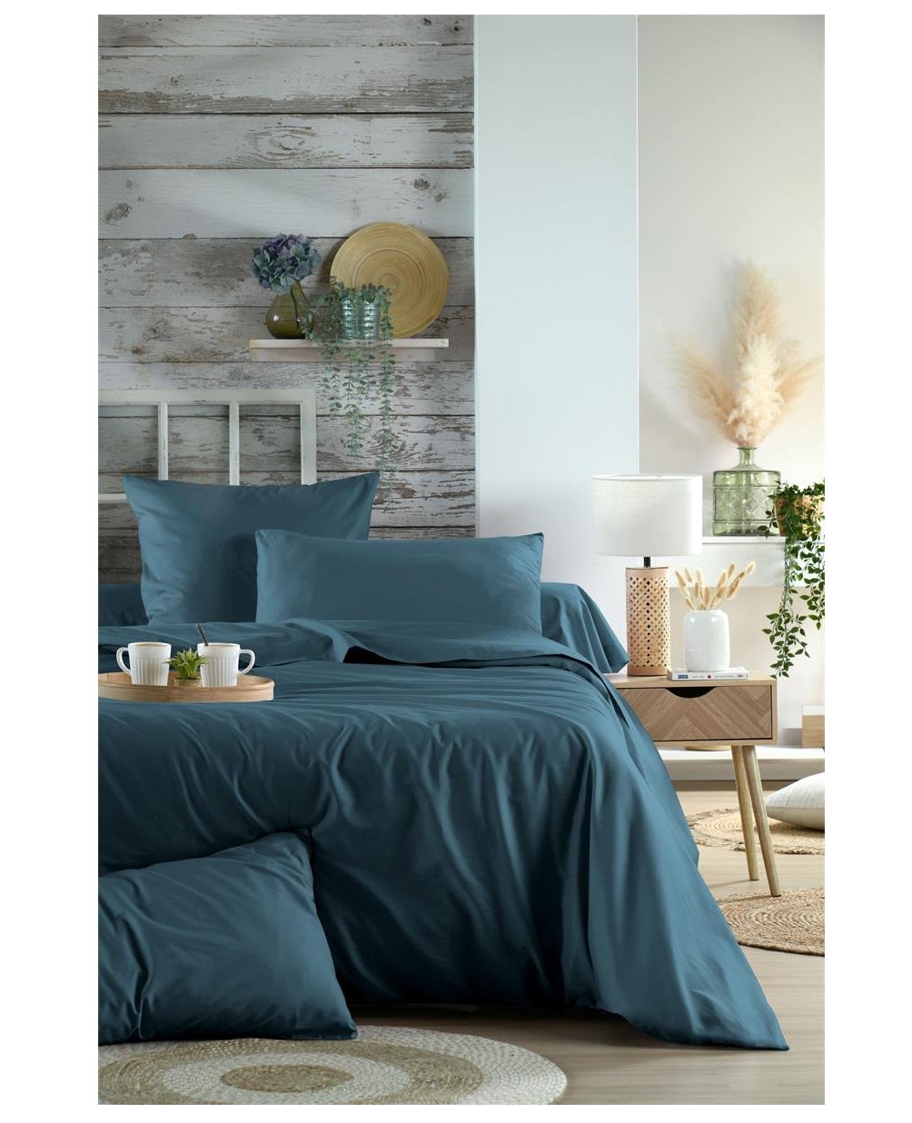 Drap housse percale de coton 160 x 200 cm Elysee Petrole - 3