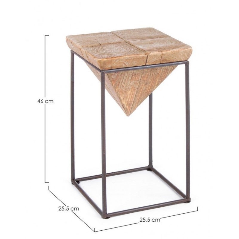 Tabouret carré 25,5x25,5x46 cm en sapin et acier vieilli - PRISMY - 2