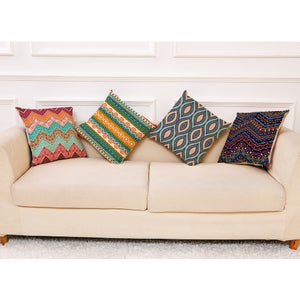 Lot De 4 Housses De Coussin Bohème Géométrique 45x45 Cm – Style Ethnique Vintage Rouge Jaune – Lin Coton Doux Pour Canapé, Lit, Chaise, Déco Maison