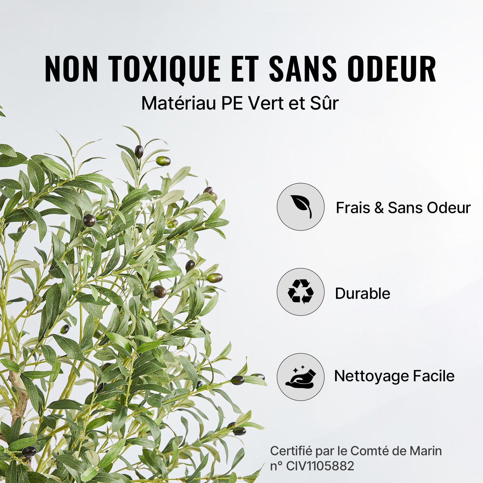 Arbre Artificiel VEVOR 179cm Plante Artificielle PE Haut Olivier Faux Arbre Vert avec Pot 170x145mm Décoration Style Fausse Plante pour Maison Bureau - 3