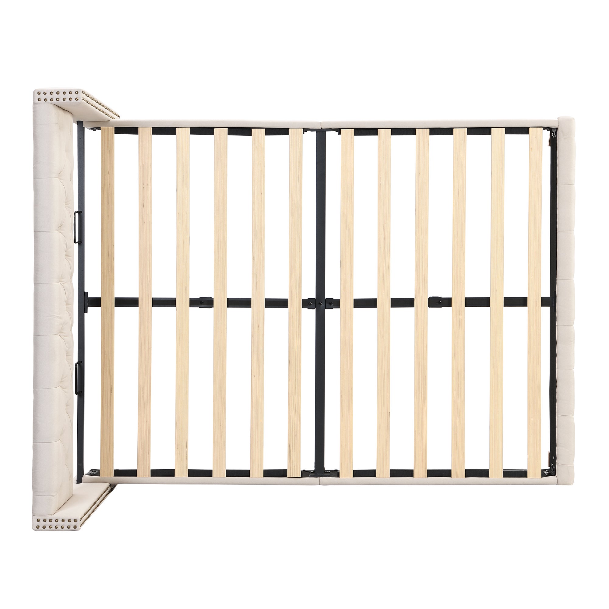 Lit Double 160x200 cm - Lit Classique Beige en Lin - Tête de Lit Capitonnée, Sans Matelas - 8