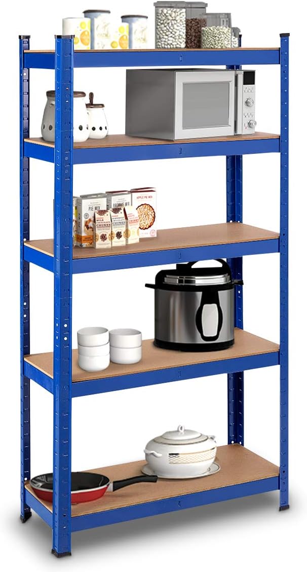 Regał Magazynowy z 5 Półkami, do Garażu, Warsztatu, o Dużej Nośności, Wykonany z Żelaza i Płyty MDF, 75x30x150 cm, Minimalne Obciążenie Półki 130 kg