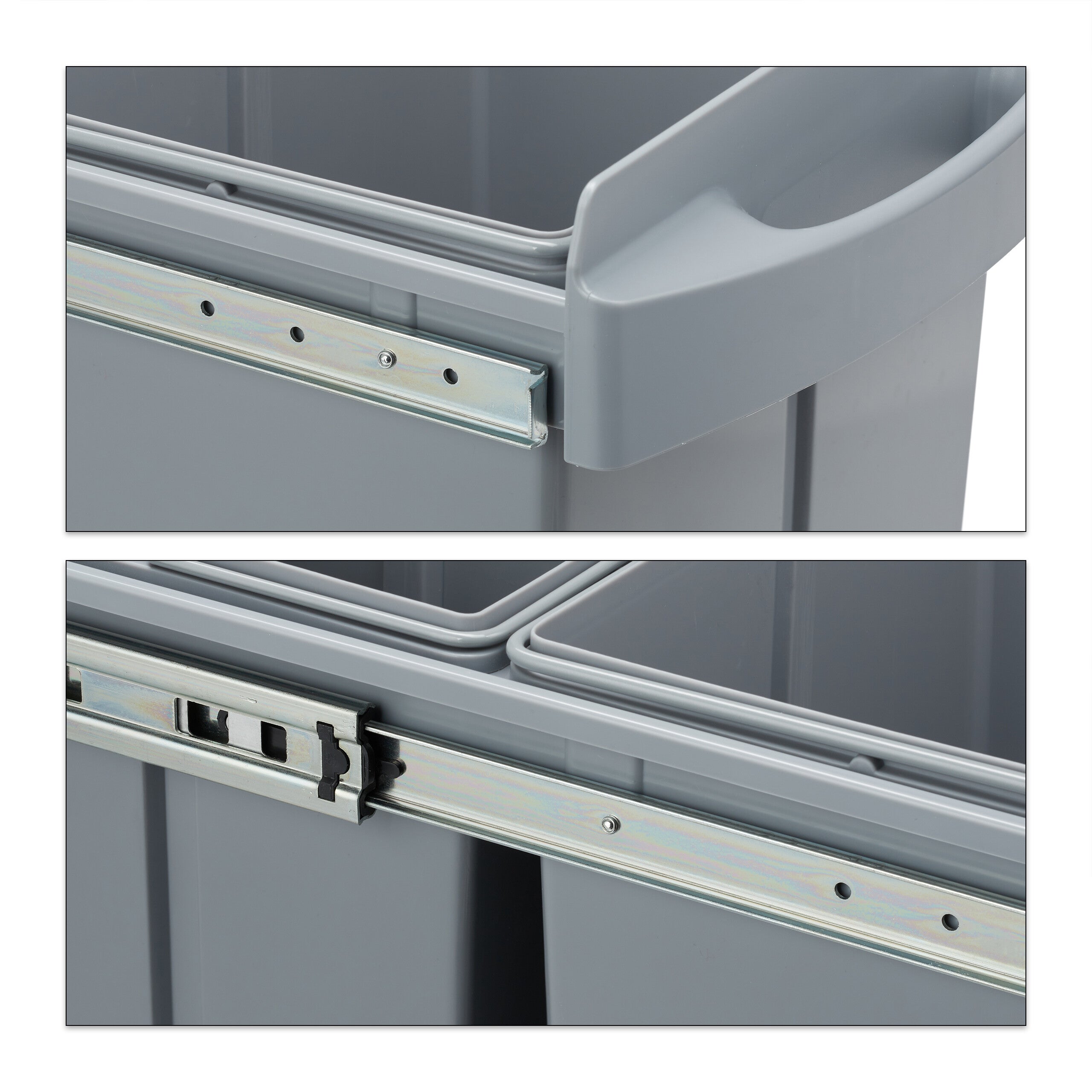 poubelle encastrable coulissante, 3 bacs, système de tri pour sous-évier, 20l & 2x10l, 41,3x34x51,8 cm, gris, Relaxdays - 7