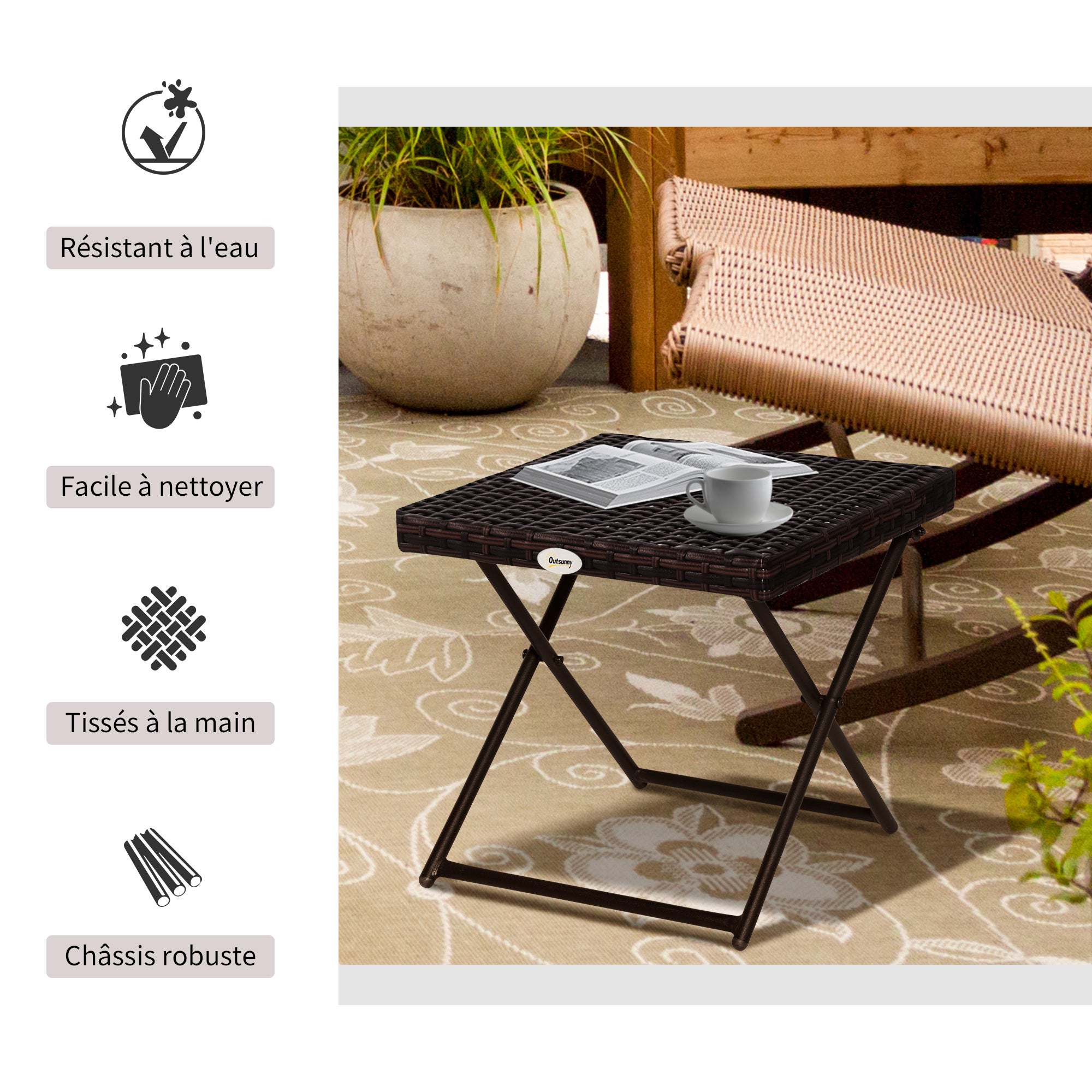 Table basse de jardin carré en Résine Marron - 5