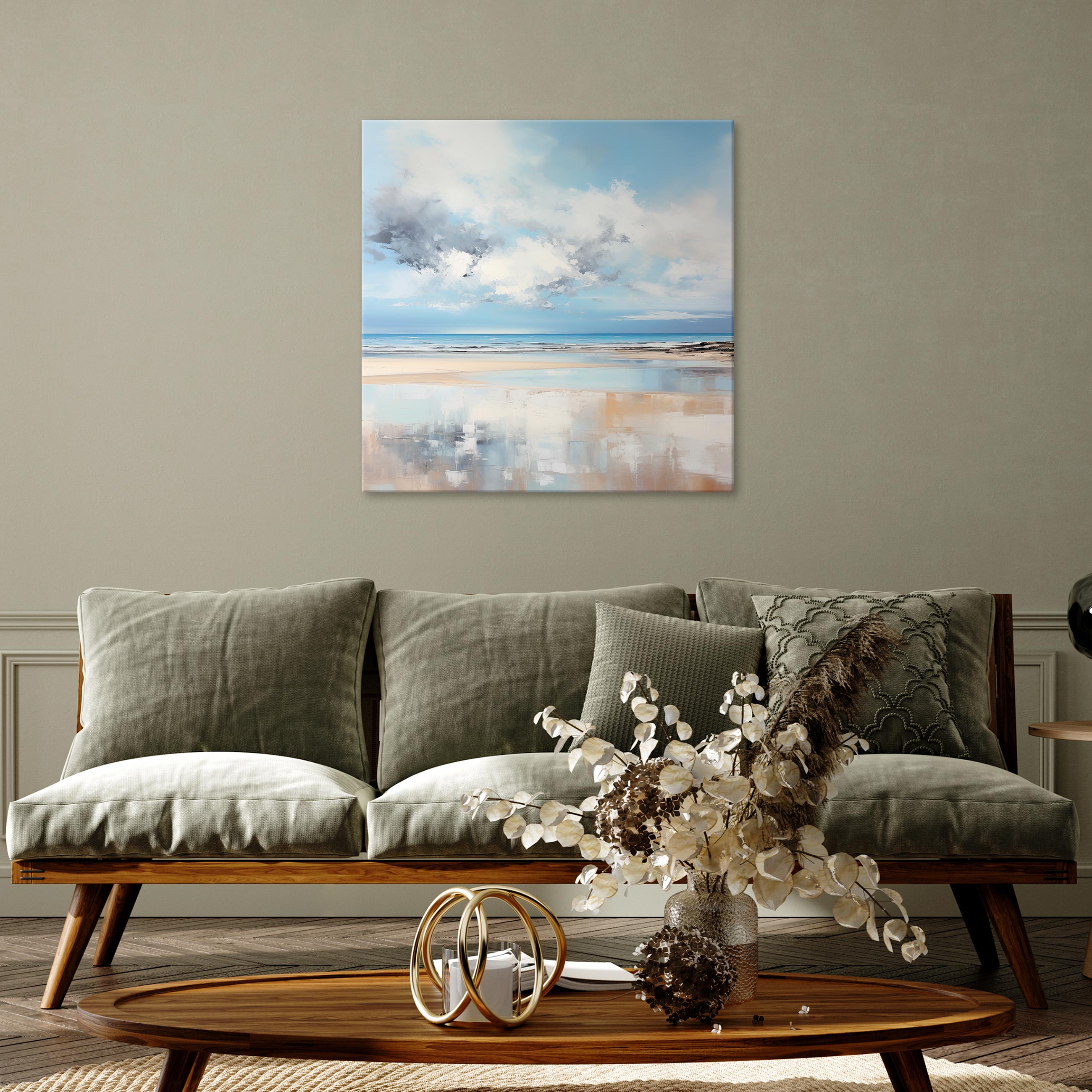Impression sur Toile Paysage Mer Boho Art Moderne 80x80 cm XXL Tableau Décoration Murale Intissée pour Salon Chambre pret a accroche - 2