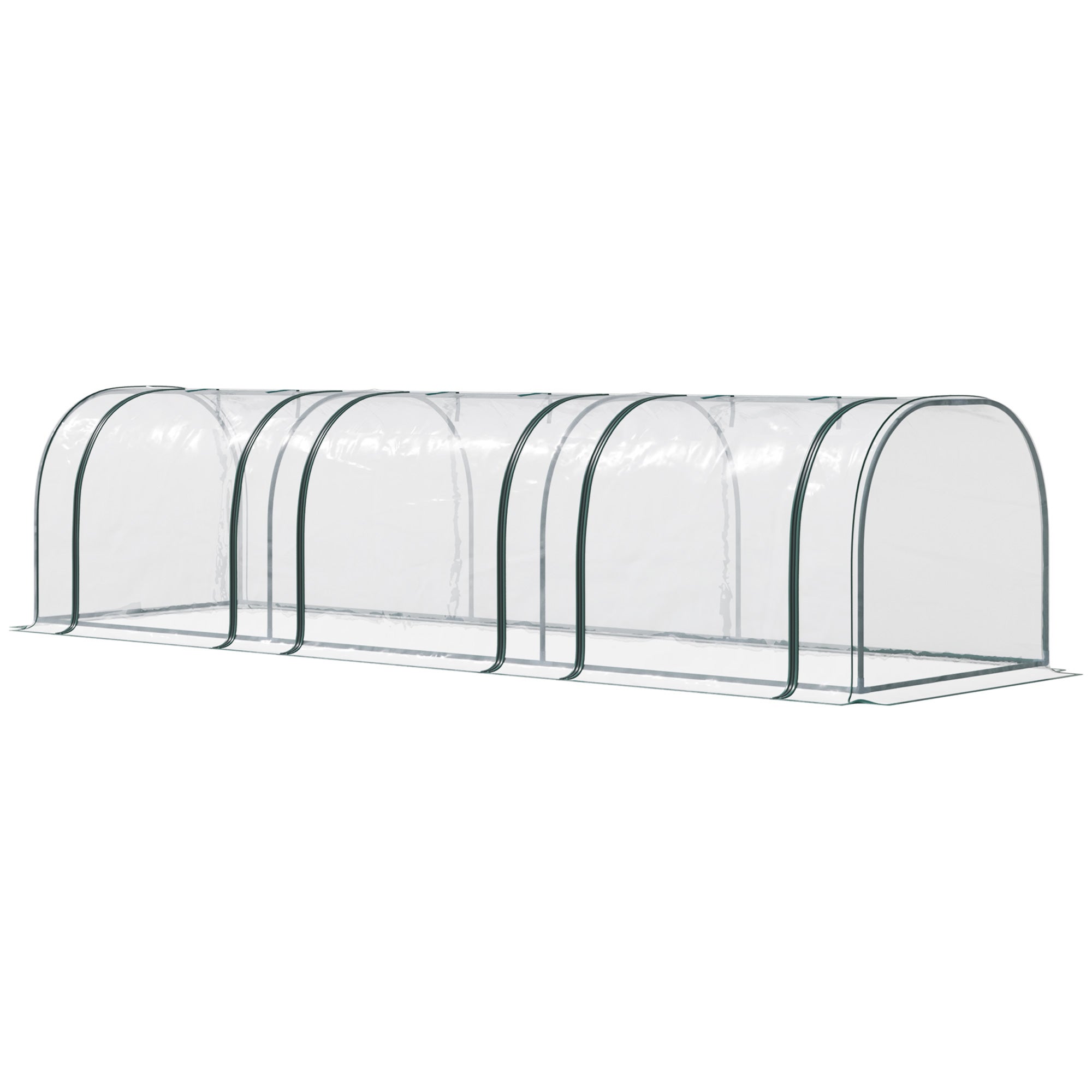 Mini serre tunnel tomate 3,5x1x0,8m, acier PVC haute densité anti-UV, 3 fenêtres zippées enroulables, pour potager, vert et transparent - 2