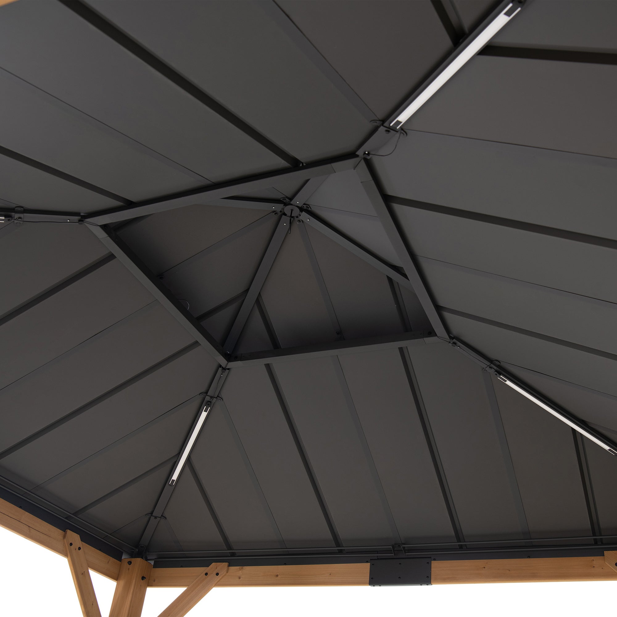 Gazebo en bois de cèdre KAPS avec panneau solaire - 330 cm x 330 cm, anthracite - 10