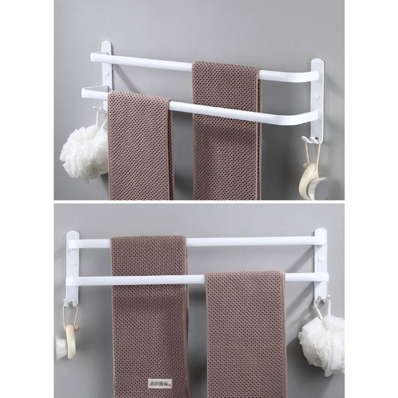 Wieszak na ręczniki ścienny, wielowarstwowy z haczykami, oszczędzający miejsce aluminiowy wieszak na ręczniki do łazienki (30 cm, biały, 2 warstwy)