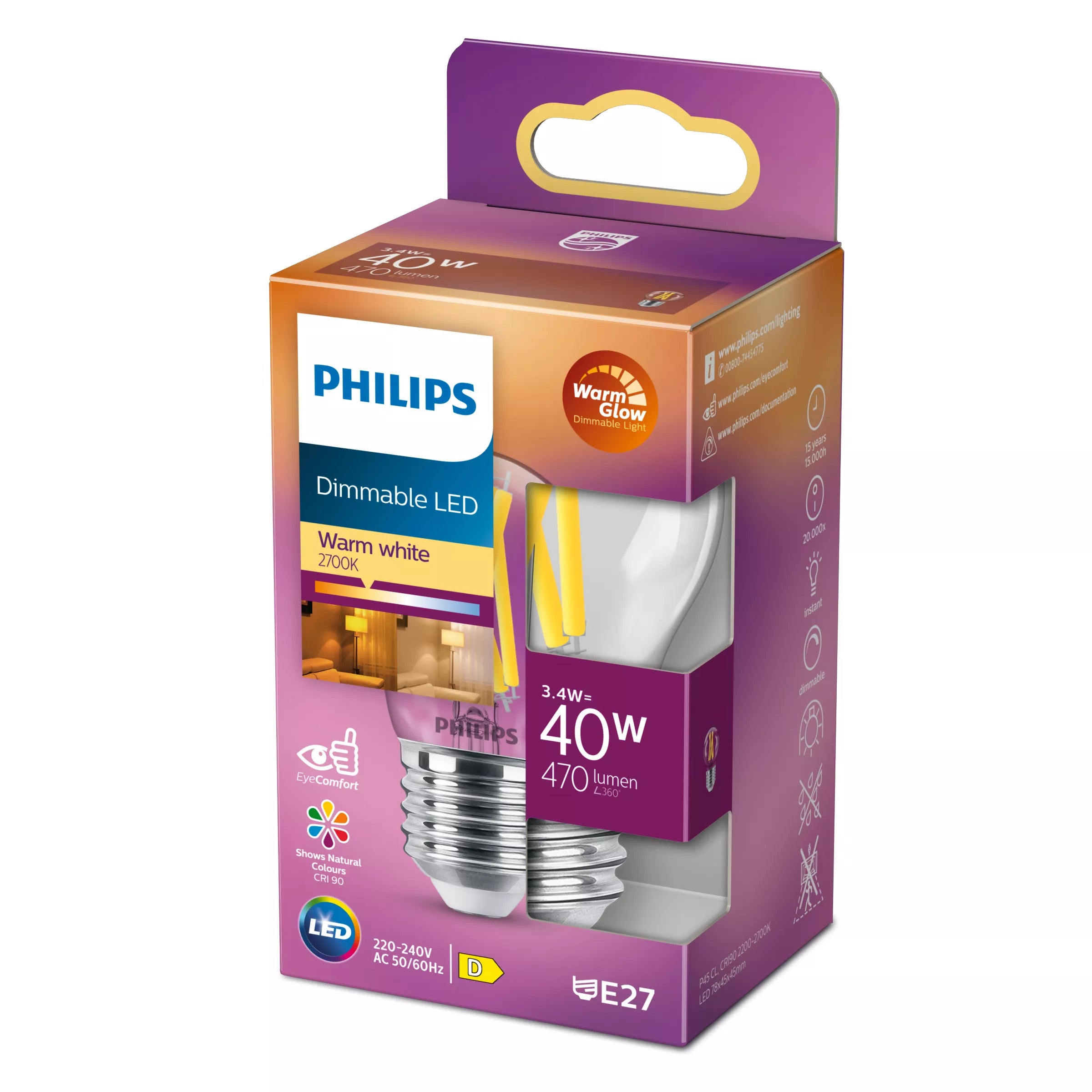 Philips LED Clássico P45 Claro 40W E27 | Leroy Merlin