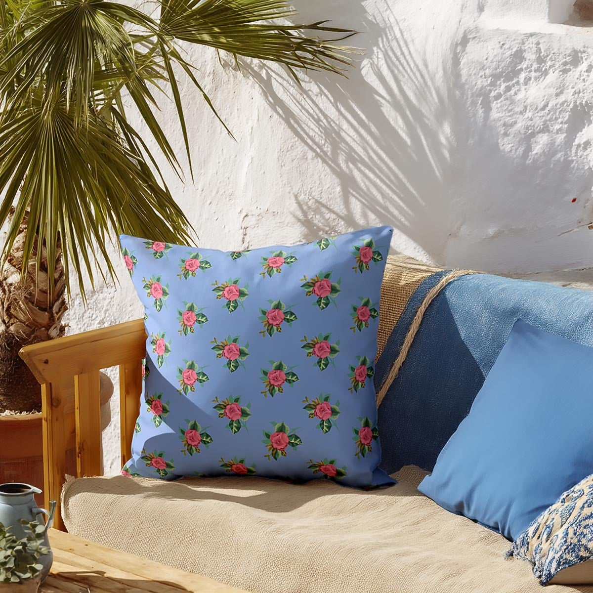 Housse de coussin extérieur 45x45 cm, ROSALIE Bleu - 2
