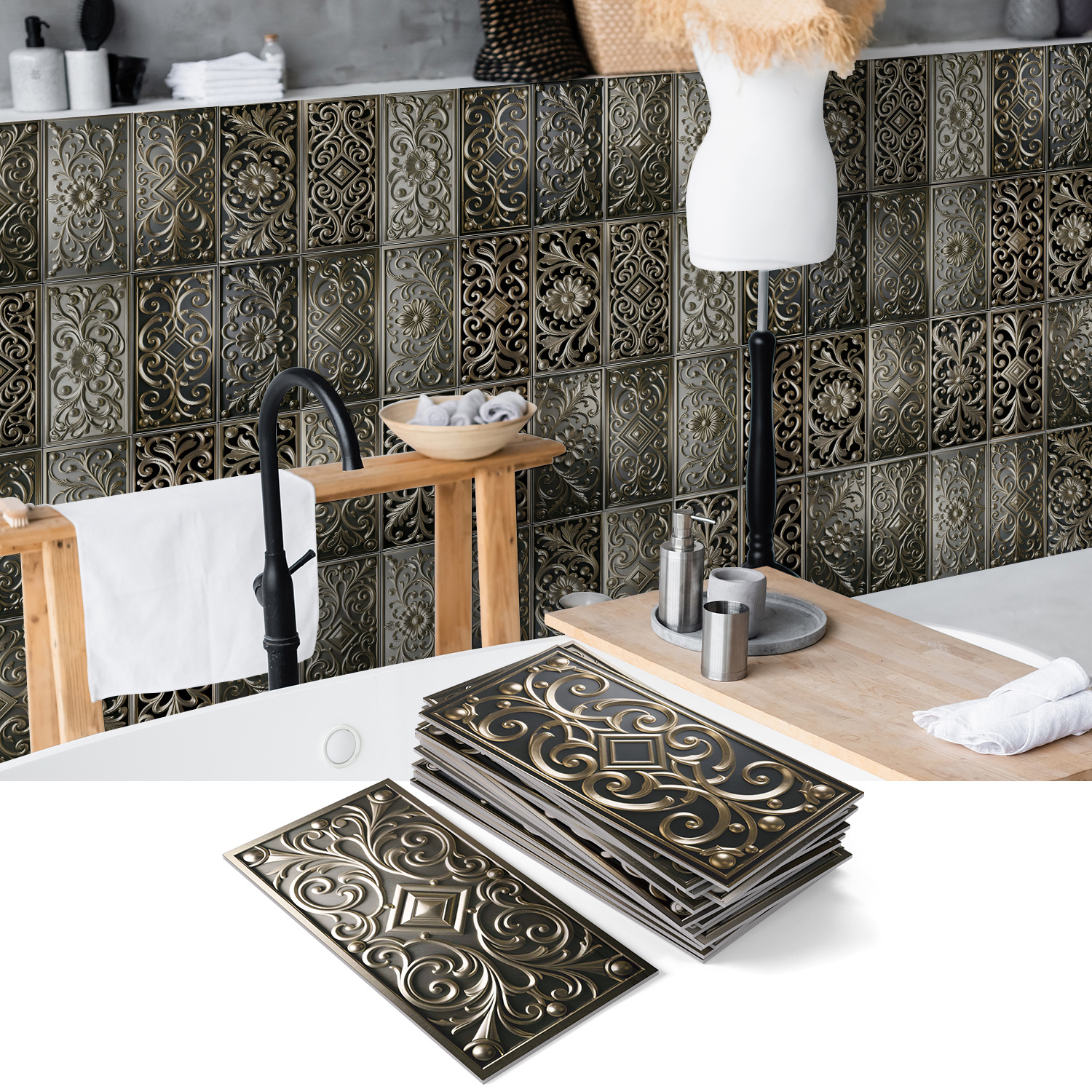 Zestaw samoprzylepnych paneli ściennych panele backsplash z grubego PVC wodoodporne naklejki ścienne płytki ścienne z wytłoczeniem x cm