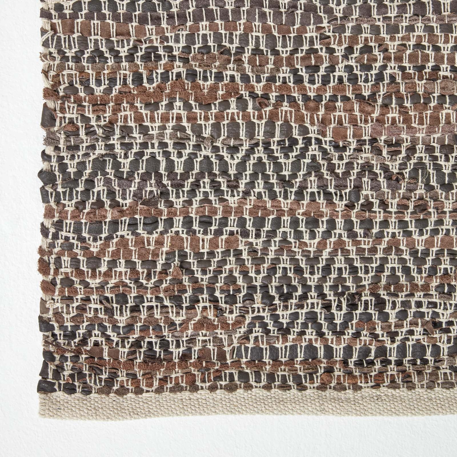 Homescapes Tapis de couloir en cuir recyclé marron à motif losanges - 66 x 200 cm - 3