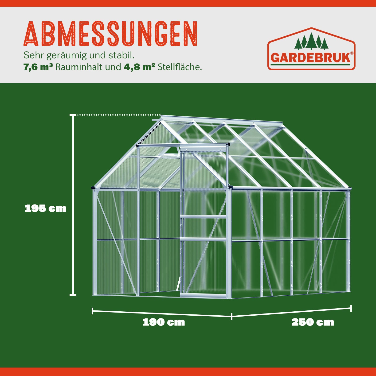 Serre de jardin en aluminium 7,63m³ abri extérieur pour plantes légumes 250x190x195cm avec fenêtres - 5