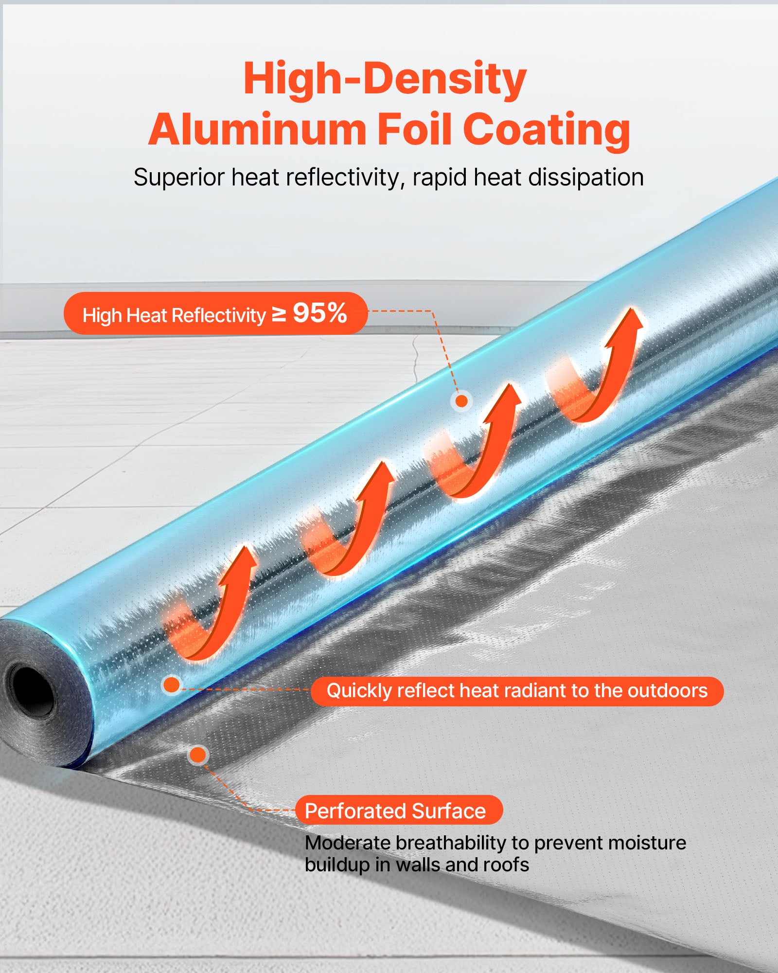 Isolant thermique double réfléchissant VEVOR, tissu perforé + alu double face, 38,1×1,22 m, 0,15 mm, barrière radiante pour garage/fenêtres - 3