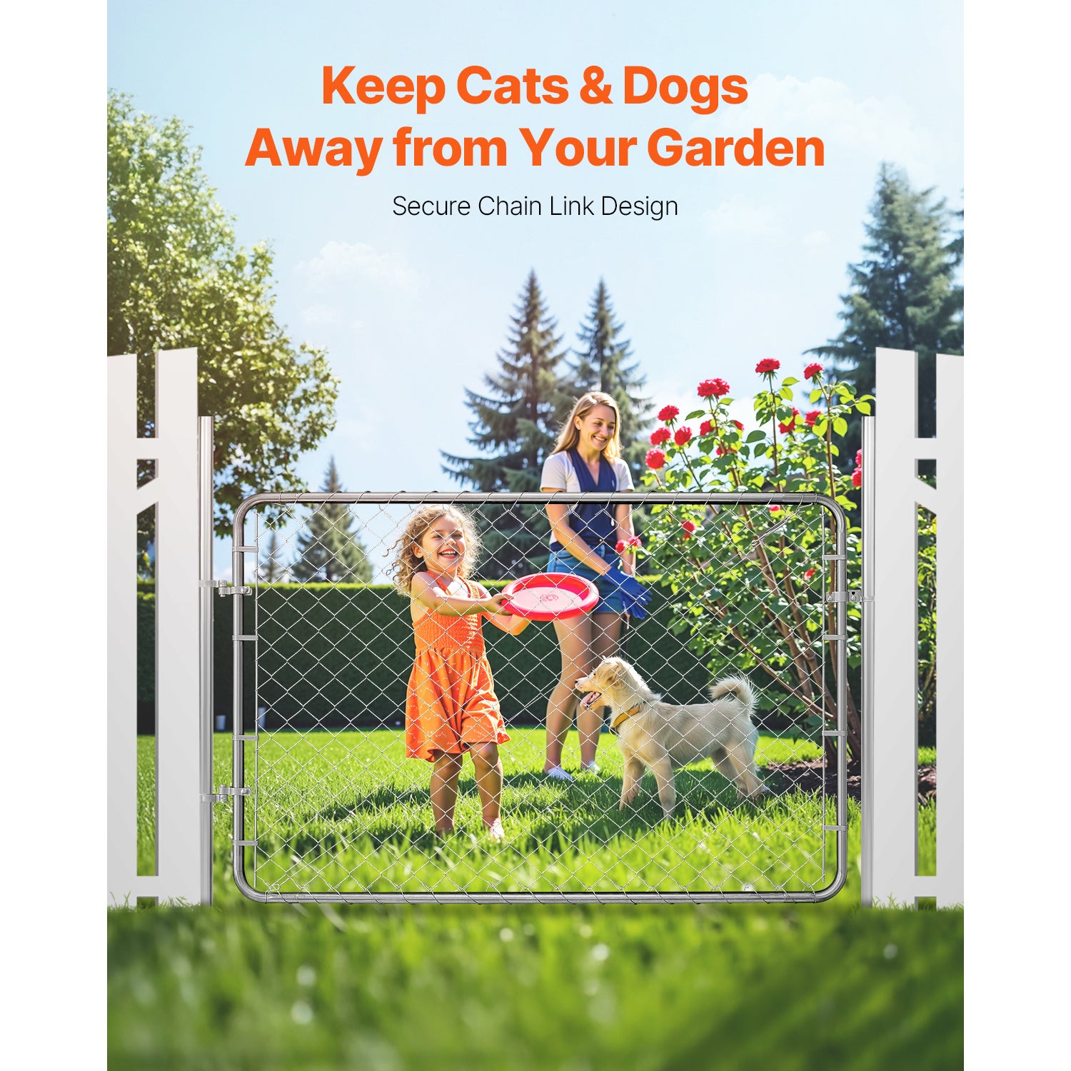 Portillon de jardin 183x122 cm,SucceBuy porte à mailles losangées ajustable,acier galvanisé,facile à installer,idéal pour fermes - 7