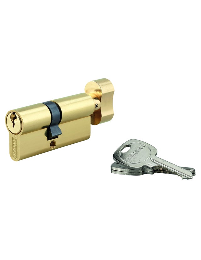 THIRARD - Cylindre STD à bouton 55B x 45 mm anti-arrachement, laiton, 3 clés - THIRARD