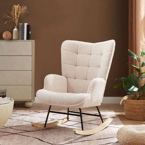 Fauteuil à Bascule En Tissu Teddy Aunekiv - Chaise De Nursing Confortable - Gris Foncé - Pour Salon Ou Chambre Bébé