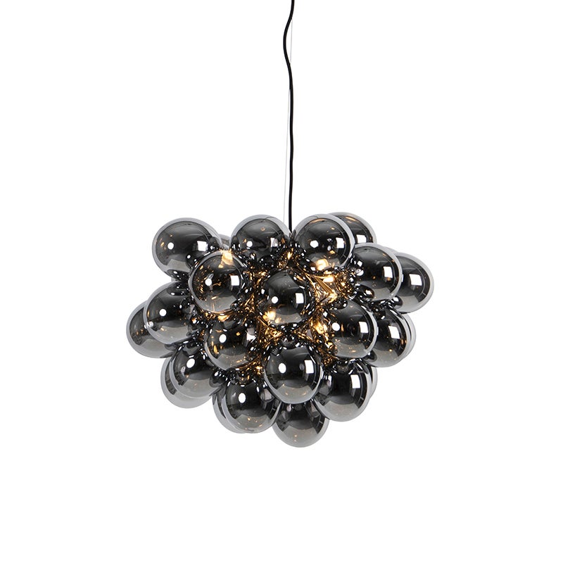 Designerska lampa wisząca czarna z przydymionym szkłem okrągła 8-świateł - Uvas
