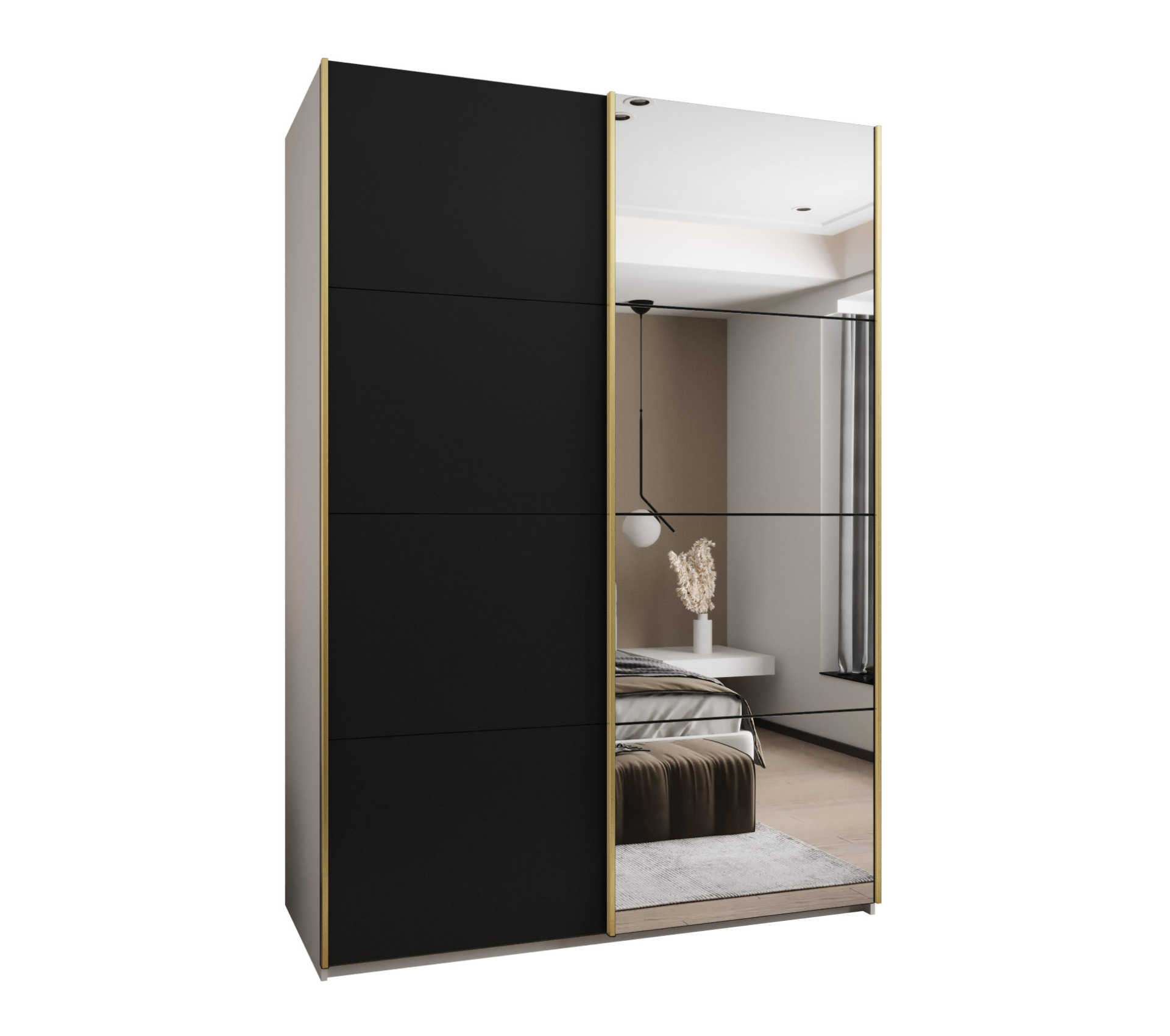 Szafa przesuwna wysoka Lux 3 170 x 64 x 245,5 cm biały + czarny + u. złoty - Abiks Meble