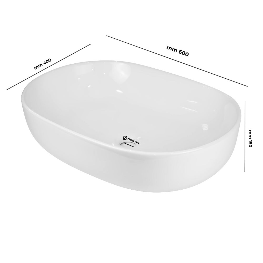 Lavabo da appoggio ceramica bianco ovale arredo bagno lavandino 60x40x15 cm *** finitura- : lucido - 3