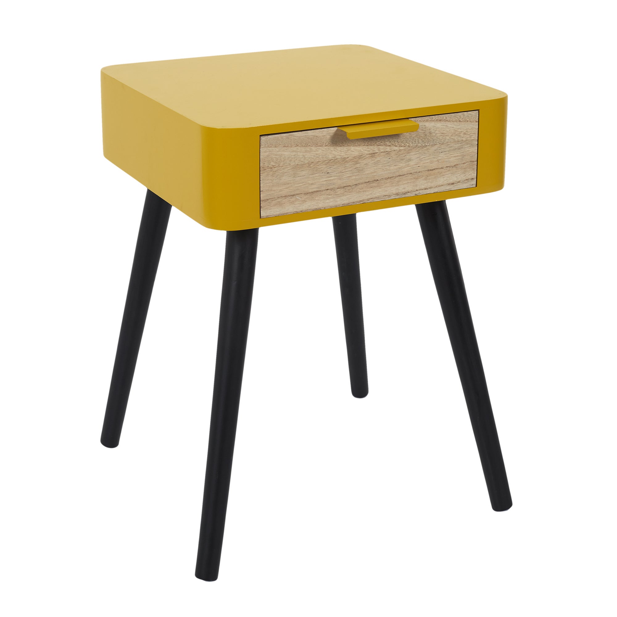 Table De Chevet - Home Deco Factory - 1 Tiroir - Bois - Jaune Moutarde - 3